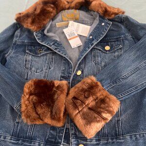 Michael Kors Denim Jacket With Removable Fur Collar & Sleeves. New w/tags. Small